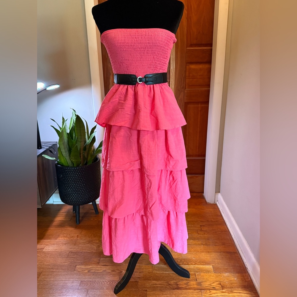 Pink Strapless Tiered Dress